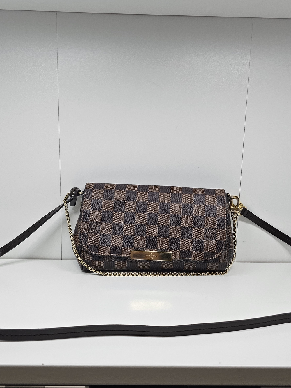 Louis Vuitton Favorite Brown Checkered Crossbody with Gold Chain